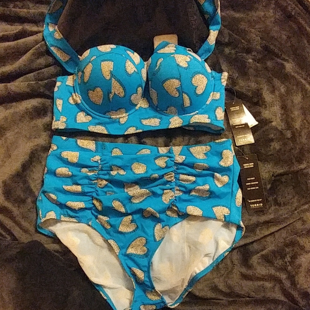 Retro High waisted blue swimsuit